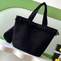 Replica Chanel Coco Beach Tote Bag with Small Bag Lambskin Black