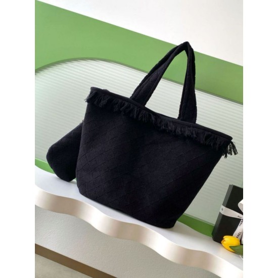 Replica Chanel Coco Beach Tote Bag with Small Bag Lambskin Black