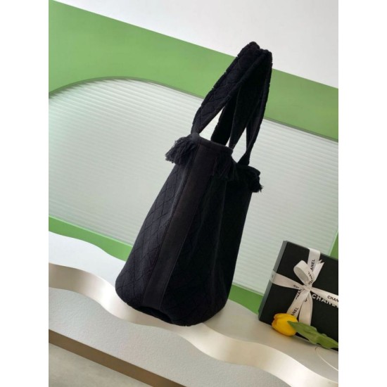 Replica Chanel Coco Beach Tote Bag with Small Bag Lambskin Black