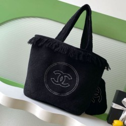 Replica Chanel Coco Beach Tote Bag with Small Bag Lambskin Black