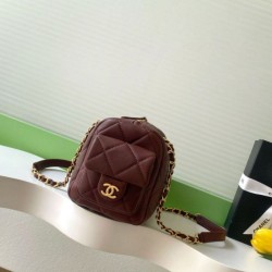 Replica Chanel Small Bowling Bag AS5792 Lambskin Burgundy
