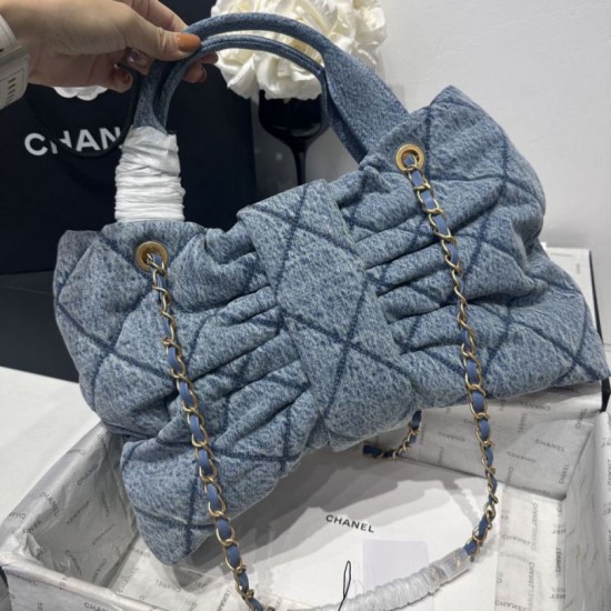 Replica Chanel 25K Bow Bag Washed denim AS5851 Black