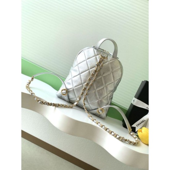 Replica Chanel 25k Chanel Backpack Grained Calfskin AS5793 Silver
