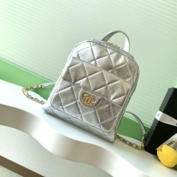 Replica Chanel 25k Chanel Backpack Grained Calfskin AS5793 Silver