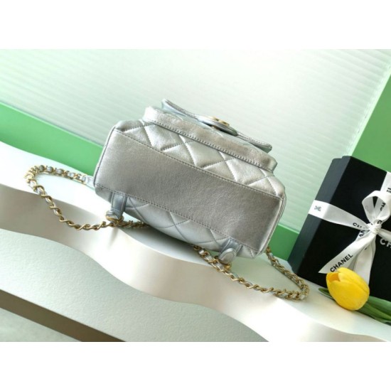 Replica Chanel 25k Chanel Backpack Grained Calfskin AS5793 Silver