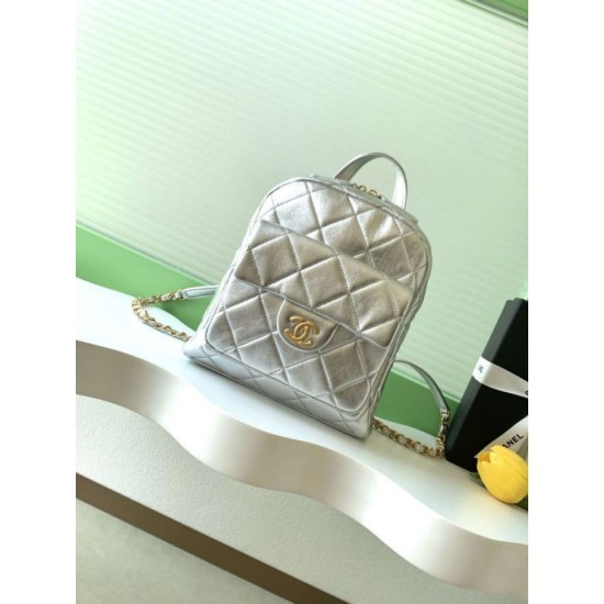 Replica Chanel 25k Chanel Backpack Grained Calfskin AS5793 Silver