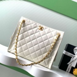 Replica Chanel large chain shoulder hobo tote bag AS5303 White