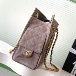 Replica Chanel large chain shoulder hobo tote bag AS5303 Suede Gray