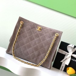 Replica Chanel large chain shoulder hobo tote bag AS5303 Suede Gray