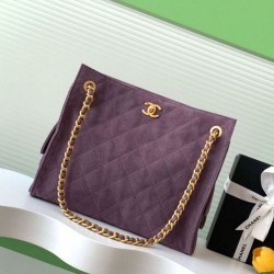 Replica Chanel large chain shoulder hobo tote bag AS5303 Suede Purple