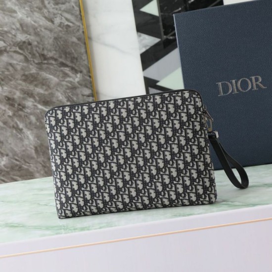 Replica Dior A4 Zipper Clutch Dior Oblique Bag Black