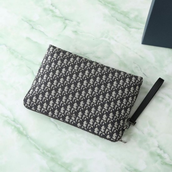 Replica Dior A4 Zipper Clutch Dior Oblique Bag Black