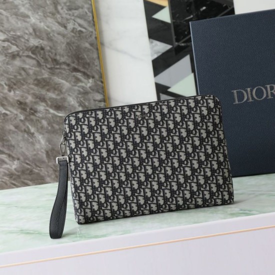 Replica Dior A4 Zipper Clutch Dior Oblique Bag Black