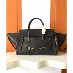 Replica Celine Medium New Luggage Bag Shoulder tote bag Supple Shiny Lambskin Black