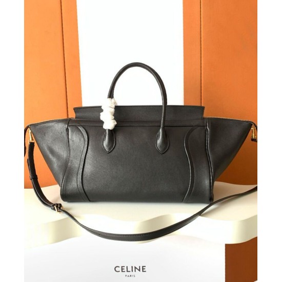 Replica Celine Medium New Luggage Bag Shoulder tote bag Supple Shiny Lambskin Black