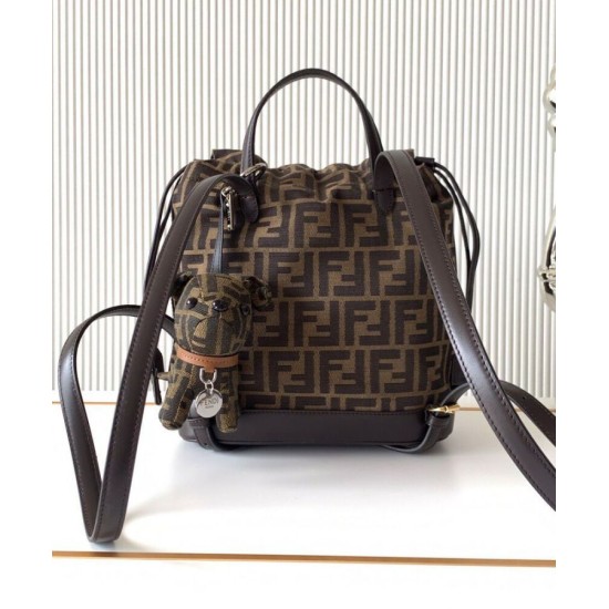 Replica Fendi FF Jacquard Fabric Drawstring Backpack 8BZ057 Coffee Replica Fendi FF Jacquard Fabric Drawstring Backpack 8BZ057 Coffee