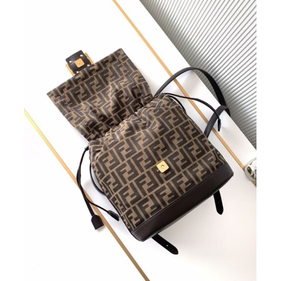 Replica Fendi FF Jacquard Fabric Drawstring Backpack 8BZ057 Coffee Replica Fendi FF Jacquard Fabric Drawstring Backpack 8BZ057 Coffee
