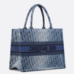 Replica Dior Medium Book Tote Bag in Blue Denim Oblique Jacquard