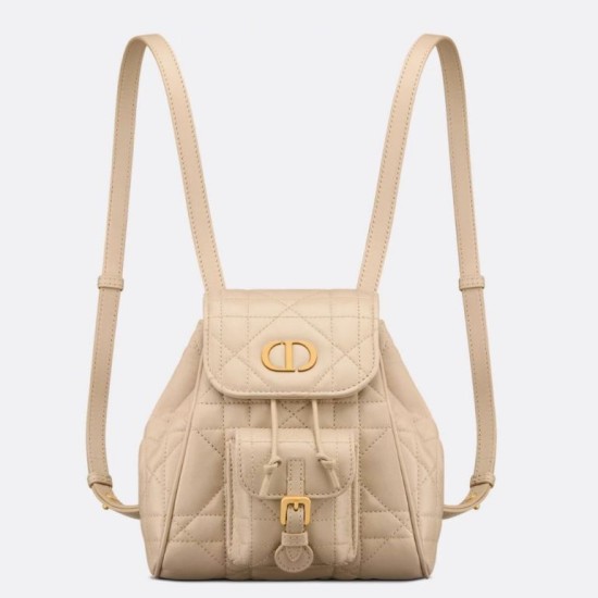 Replica Dior Caro Small Backpack in Beige Macrocannage Lambskin