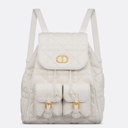 Fake Dior Caro Medium Backpack in White Macrocannage Lambskin Replica