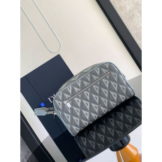 Replica Dior Toiletry Bag in Grey CD Diamond Canvas Replica Dior Toiletry Bag in Grey CD Diamond Canvas