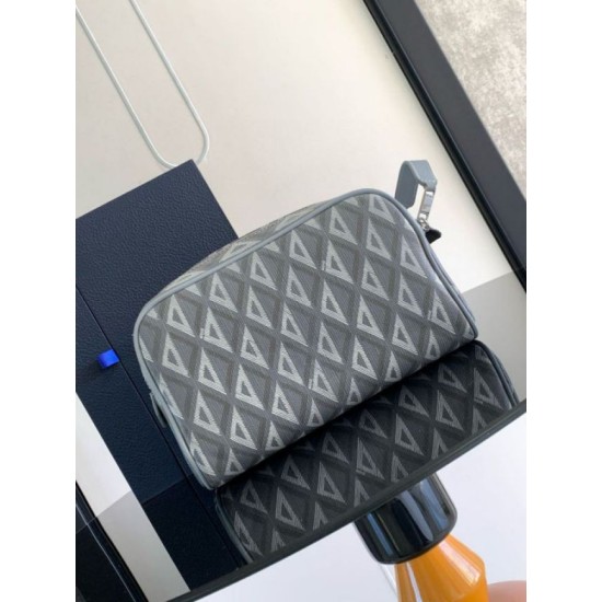 Replica Dior Toiletry Bag in Grey CD Diamond Canvas Replica Dior Toiletry Bag in Grey CD Diamond Canvas