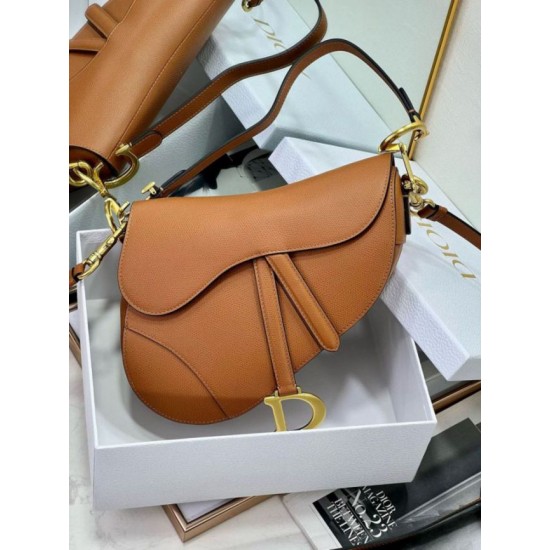 Replica Dior Saddle Bag with Strap in Brown Grained Calfskin Replica Dior Saddle Bag with Strap in Brown Grained Calfskin