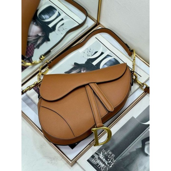 Replica Dior Saddle Bag with Strap in Brown Grained Calfskin Replica Dior Saddle Bag with Strap in Brown Grained Calfskin