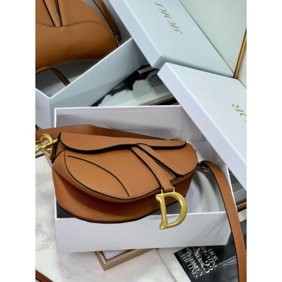 Replica Dior Saddle Bag with Strap in Brown Grained Calfskin Replica Dior Saddle Bag with Strap in Brown Grained Calfskin
