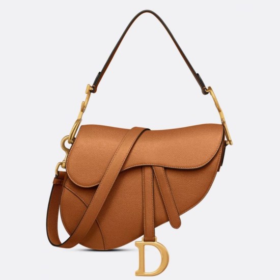 Replica Dior Saddle Bag with Strap in Brown Grained Calfskin Replica Dior Saddle Bag with Strap in Brown Grained Calfskin