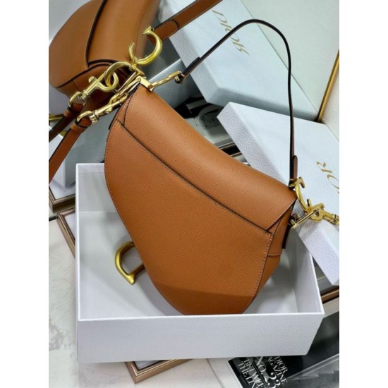 Replica Dior Saddle Bag with Strap in Brown Grained Calfskin Replica Dior Saddle Bag with Strap in Brown Grained Calfskin
