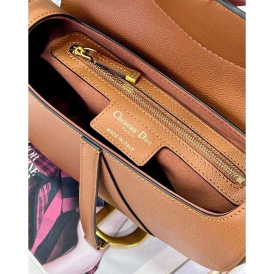 Replica Dior Saddle Bag with Strap in Brown Grained Calfskin Replica Dior Saddle Bag with Strap in Brown Grained Calfskin