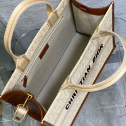 Replica Dior Small/Medium Book Tote Bag with Strap Oblique Embroidered Raffia Beige