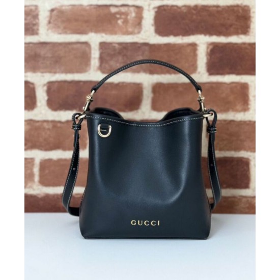 Fake Gucci GG Emblem Mini Bucket Bag 815118 Black Replica Replica Gucci GG Emblem Mini Bucket Bag 815118 Black