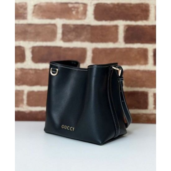 Fake Gucci GG Emblem Mini Bucket Bag 815118 Black Replica Replica Gucci GG Emblem Mini Bucket Bag 815118 Black
