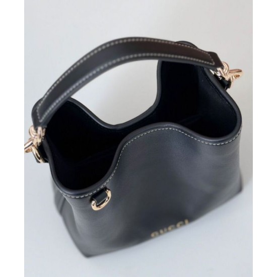 Fake Gucci GG Emblem Mini Bucket Bag 815118 Black Replica Replica Gucci GG Emblem Mini Bucket Bag 815118 Black