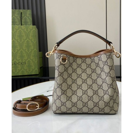 Replica Gucci GG Emblem Mini Bucket Bag 815118 Coffee Fake Gucci GG Emblem Mini Bucket Bag 815118 Coffee Replica