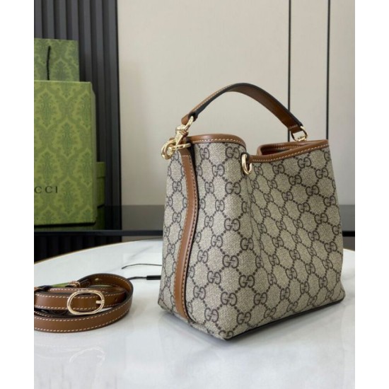 Replica Gucci GG Emblem Mini Bucket Bag 815118 Coffee Fake Gucci GG Emblem Mini Bucket Bag 815118 Coffee Replica