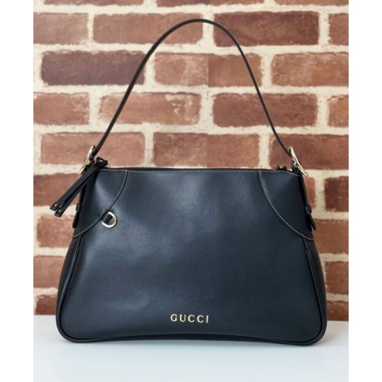 Fake Gucci GG Emblem Medium Shoulder Bag 815217 Black Replica