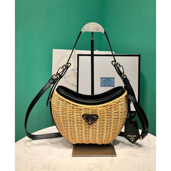 Replica Prada Wicker And Leather Prada Arque Bag 1BC202 Black Replica Prada Wicker And Leather Prada Arque Bag 1BC202 Black