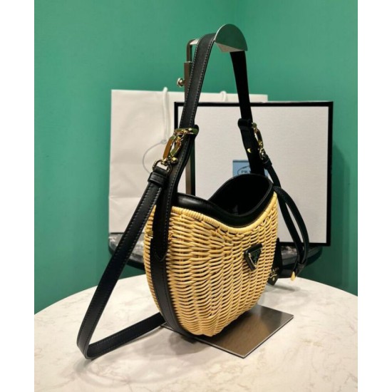 Replica Prada Wicker And Leather Prada Arque Bag 1BC202 Black Replica Prada Wicker And Leather Prada Arque Bag 1BC202 Black