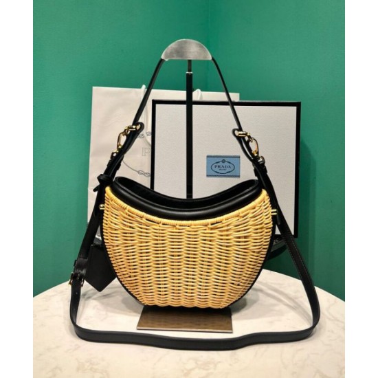 Replica Prada Wicker And Leather Prada Arque Bag 1BC202 Black Replica Prada Wicker And Leather Prada Arque Bag 1BC202 Black