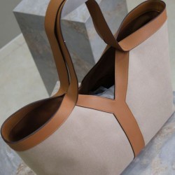Fake YSL Saint Laurent Y Leather And Canvas Tote Bag Coffee Replica