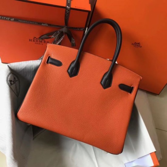 Replica Hermes Tri-Color Birkin 30cm Bag In Orange/White/Black Clemence Leather Replica Hermes Tri-Color Birkin 30cm Bag In Orange/White/Black Clemence Leather