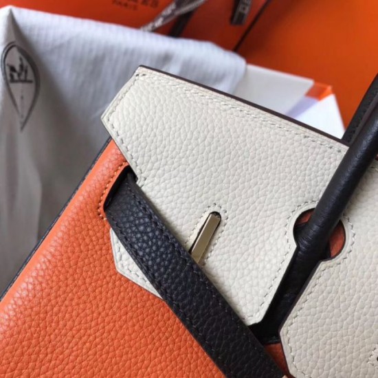 Replica Hermes Tri-Color Birkin 30cm Bag In Orange/White/Black Clemence Leather Replica Hermes Tri-Color Birkin 30cm Bag In Orange/White/Black Clemence Leather