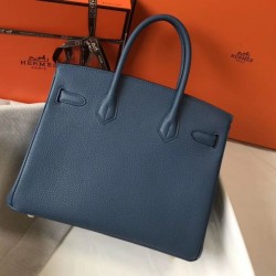 Replica Hermes Birkin 30cm Bag In Blue Agate Clemence Leather