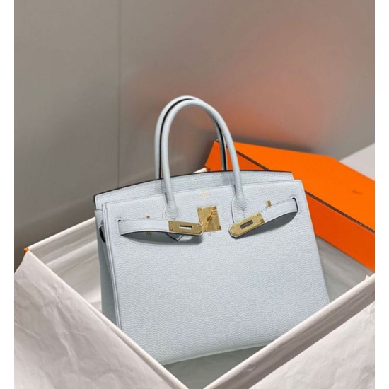 Fake Hermes Birkin 30cm Bag In Blue Brume Clemence Leather GHW Replica Replica Hermes Birkin 30cm Bag In Blue Brume Clemence Leather GHW