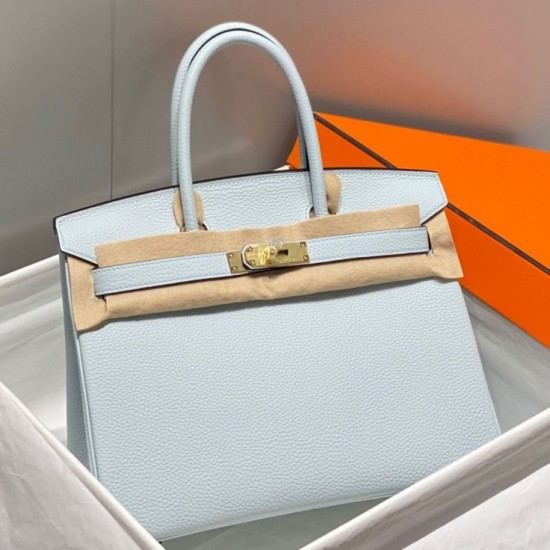 Fake Hermes Birkin 30cm Bag In Blue Brume Clemence Leather GHW Replica Replica Hermes Birkin 30cm Bag In Blue Brume Clemence Leather GHW
