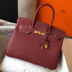 Fake Hermes Birkin 30cm Bag In Bordeaux Clemence Leather Replica