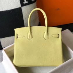 Fake Hermes Birkin 30cm Bag In Jaune Poussin Clemence Leather GHW Replica